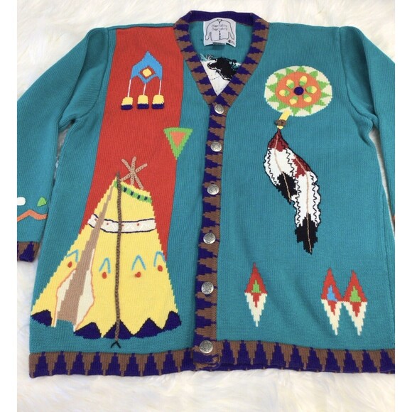Vintage J Two New York Sz XL Sweater Native American Cardigan Knit Women’s - Picture 2 of 9